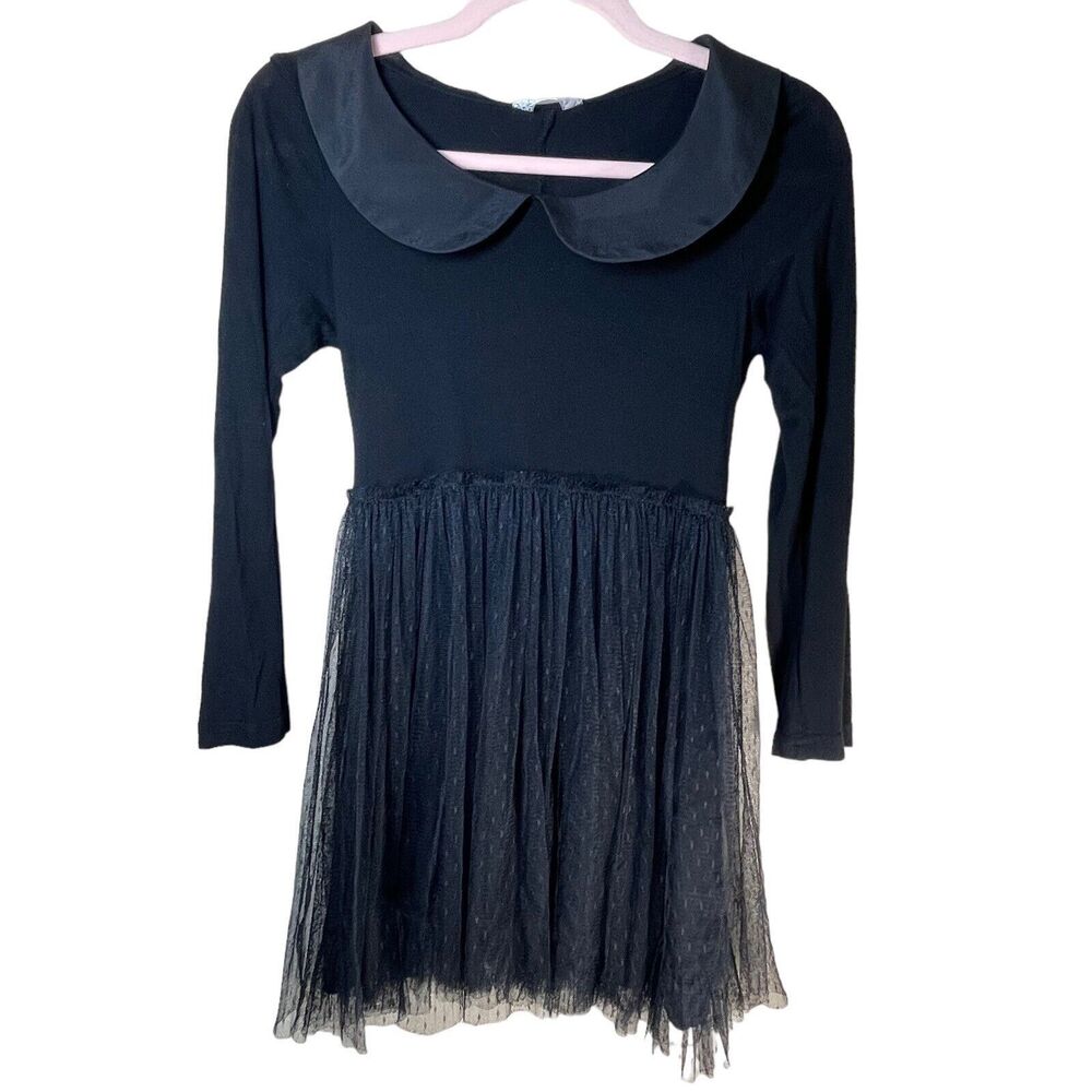 LIZ LISA‎ Jersey Black Dress Collared Lace Layered Skirt Street Wear